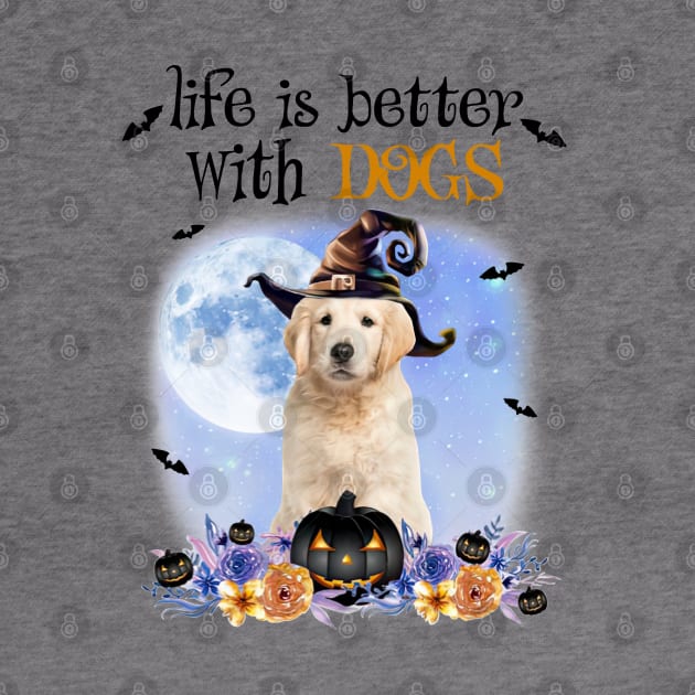Golden Retriever Witch Hat Life Is Better With Dogs Halloween by cyberpunk art